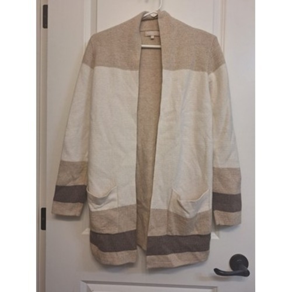 Benedetta B Merino Wool Cashmere Blend Colorblock Cardigan Sweater Beige Small
